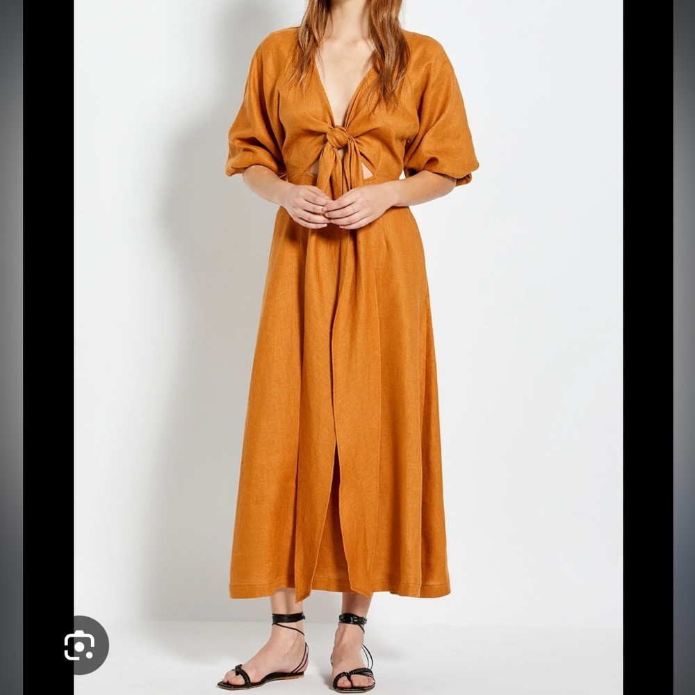 NWT Nicholas Tan Linen Midi Dress w/ Accent Buttons & Tie